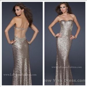 Gold Sequin La Femme dress / gown